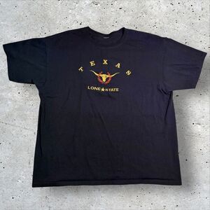 Texas Lone Star State Steer Embroidery Tee Black Yellow 90s Mens XL Western